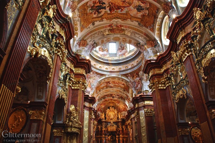 The incredibly ostentatious - dare I say it? - gaudy interior of the monks' church at Melk Abbey