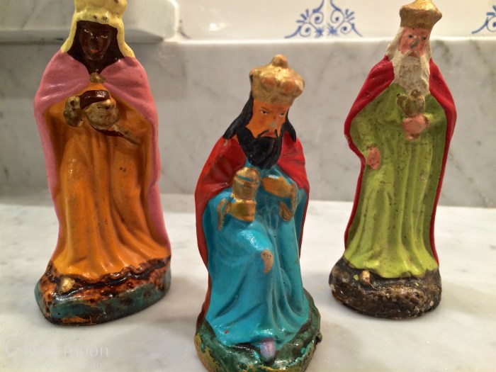 Three Wise Men from Germany. Made of papier mache and a little worn but I like them that way.